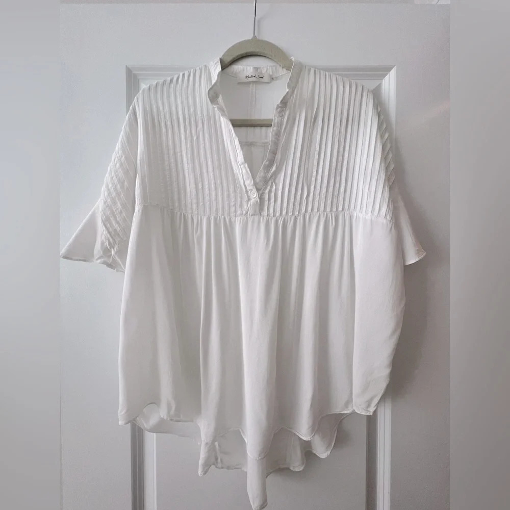 Women’s White Blouse Top Loose Fit Flowy Short Sleeve Basic Everyday Casual - Picture 4 of 11